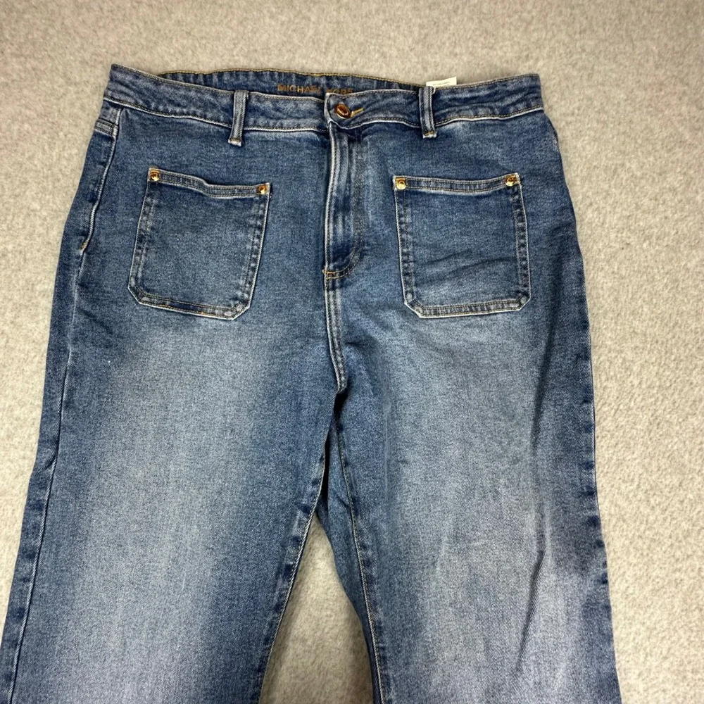 Michael Kors Womens Blue High Rise Wide Leg Denim Jeans Size‎ 14 Patch Pocket